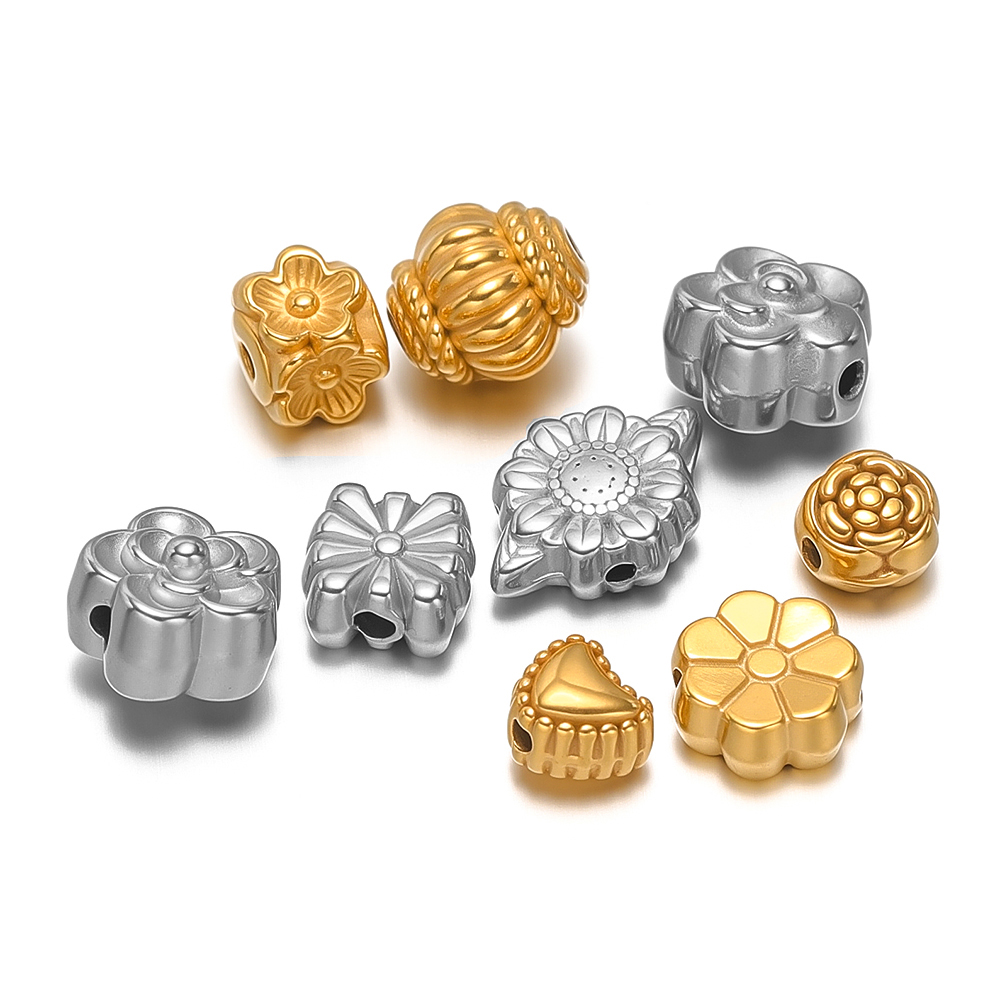 Flower Supply - 10Pcs Gold Stainless Steel Heart Beads